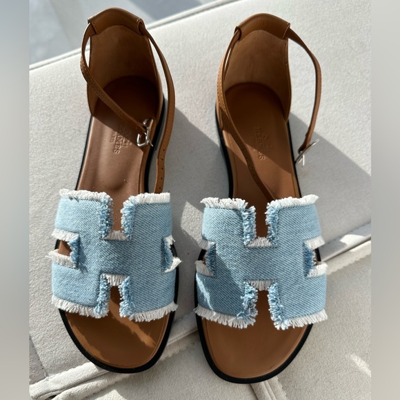 Hermes Shoes - Hermes denim Santorini sandals
